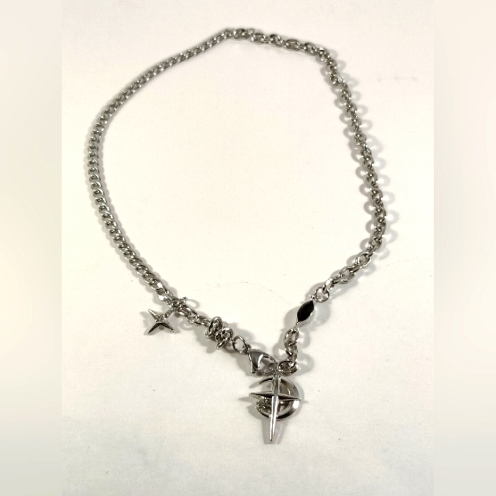 Moon & Star Pendant Necklace Unisex Silver Stainless Steel - Picture 3 of 9